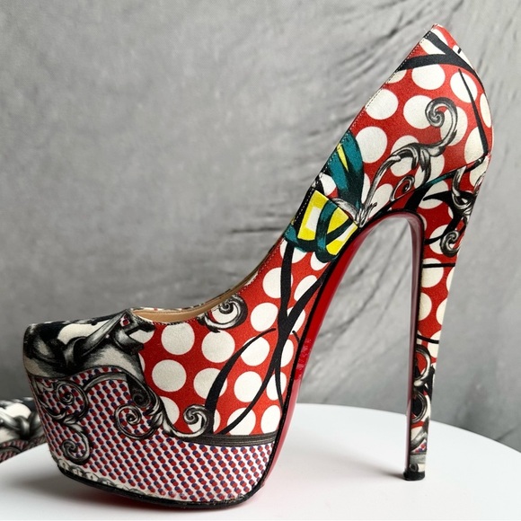 🌺CHRISTIAN LOUBOUTIN 👠Daffodil Multicolor 160mm Print Fabric Platform sz: 38.5 - Picture 3 of 17